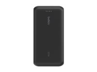 Belkin BoostCharge - Strømbank - med integrert kabel - 20000 mAh - 30 watt - PD - 3 utgangskontakter (2 x USB-C, USB) - svart BPB024HQBK