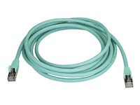 StarTech.com 3m CAT6A Ethernet Cable, 10 Gigabit Shielded Snagless RJ45 100W PoE Patch Cord, CAT 6A 10GbE STP Network Cable w/Strain Relief, Aqua, UL Certified Wiring/TIA - Category 6A - 26AWG (6ASPAT3MAQ) - Koblingskabel - RJ-45 (hann) til RJ-45 (hann) - 3 m - STP - CAT 6a - formstøpt, uten hindringer - akvamarin 6ASPAT3MAQ
