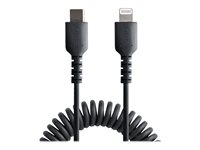 StarTech.com 1m (3ft) USB C to Lightning Cable, MFi Certified, Coiled iPhone Charger Cable, Black, Durable and Flexible TPE Jacket Aramid Fiber, Heavy Duty Coil Charging Cable - Rugged USB Lightning Cable - Lightning-kabel - USB-C hann til Lightning hann - 1 m - svart - rullet sammen RUSB2CLT1MBC