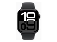 Apple Watch Series 10 (GPS) - 42 mm - jet svart aluminium - smartklokke med sportsbånd - fluorelastomer - svart - båndbredde: M/L - 64 GB - Wi-Fi 4, UWB, Bluetooth - 30 g MWWF3QN/A