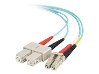 C2G LC-SC 10Gb 50/125 OM3 Duplex Multimode PVC Fiber Optic Cable (LSZH) - Nettverkskabel - SC flermodus (hann) til LC multimodus (hann) - 3 m - fiberoptisk - dupleks - 50 / 125 mikroner - OM3 - halogenfri - akvamarin 85533