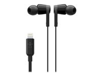 Belkin ROCKSTAR - Ørepropper med mikrofon - i øret - kablet - Lightning - lydisolerende - svart - for Apple 10.5-inch iPad Pro; iPad mini 4; iPhone 7, 7 Plus, 8, 8 Plus, X, XR, XS, XS Max G3H0001BTBLK