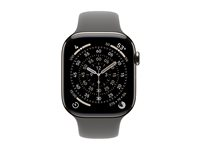 Apple Watch Series 11 (GPS + Cellular) - 46 mm - naturlig titan - smartklokke med sportsbånd - fluorelastomer - steingrå - båndbredde: S/M - 64 GB - Bluetooth, LTE, Wi-Fi 4, UWB - 5G - 43.1 g MFCW4QN/A