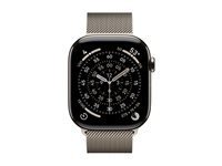 Apple Watch Series 11 (GPS + Cellular) - 46 mm - naturlig titan - smartklokke med fint strikket løkke - nett av rustfritt stål - naturlig - båndbredde: M/L - 64 GB - LTE, Wi-Fi 4, UWB, Bluetooth - 5G - 43.1 g MFD04QN/A