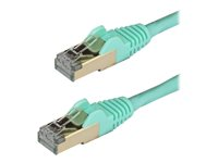 StarTech.com 2m CAT6A Ethernet Cable, 10 Gigabit Shielded Snagless RJ45 100W PoE Patch Cord, CAT 6A 10GbE STP Network Cable w/Strain Relief, Aqua, UL Certified Wiring/TIA - Category 6A - 26AWG (6ASPAT2MAQ) - Koblingskabel - RJ-45 (hann) til RJ-45 (hann) - 2 m - STP - CAT 6a - formstøpt, uten hindringer - akvamarin 6ASPAT2MAQ