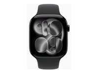 Apple Watch Series 11 (GPS + Cellular) - 46 mm - jet svart aluminium - smartklokke med sportsbånd - fluorelastomer - svart - båndbredde: M/L - 64 GB - LTE, Wi-Fi 4, UWB, Bluetooth - 5G - 36.9 g MFC44QN/A