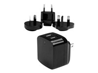 StarTech.com Travel USB Wall Charger - 2 Port - Black - Universal Travel Adapter - International Power Adapter - USB Charger (USB2PACBK) - Strømadapter - 17 watt - 3.4 A - 2 utgangskontakter (USB) - svart - for P/N: USBLT1MWS, USBLT2MBR, USBLT2MW, USBLT30CMW, USBLTM1MBK, USBLTM1MWH, VID2VGATV3 USB2PACBK