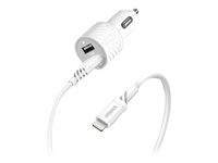 OtterBox Standard - Bilstrømadapter - 12 watt - 2.4 A - 2 utgangskontakter (2 x USB) - på kabel: Lightning - skystøvhvit 78-52698