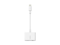 Belkin 3.5 mm Audio + Charge RockStar - Belysning til hodetelefonsjakk / ladeadapter - Lightning hann til 4-polsminijakk, Lightning hunn - hvit F8J212BTWHT